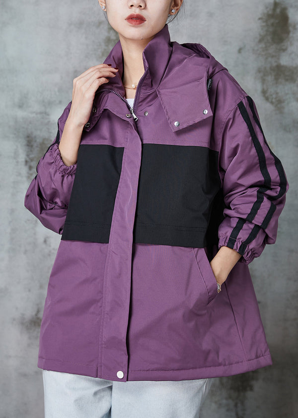 Italian Purple Oversized Patchwork Spandex Coats Spring