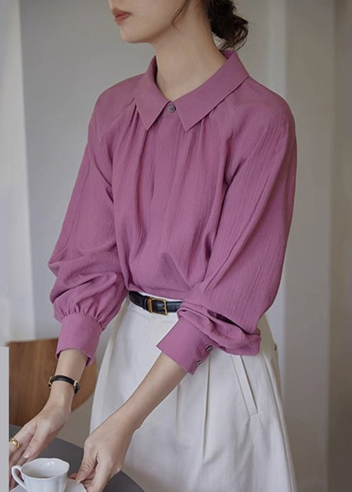 Italian Purple Peter Pan Collar Button Cotton Blouse Fall