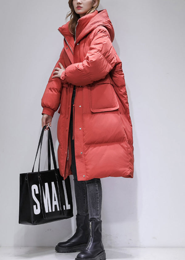 Italian Red Pockets Hooded Zippered Duck Down Winter Coats