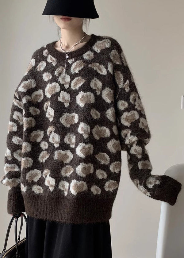 Jacquard Coffee O Neck Cozy Knit Sweaters Winter