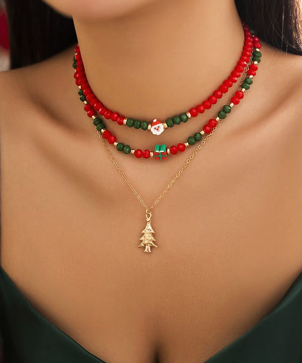 Korean Cute Red And Green Crystal Beaded Clavicle Necklace Fashion