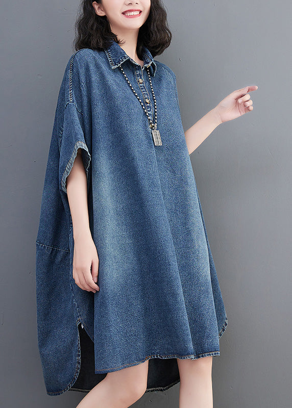 Loose Blue Button Side Open Maxi Denim Dress Summer