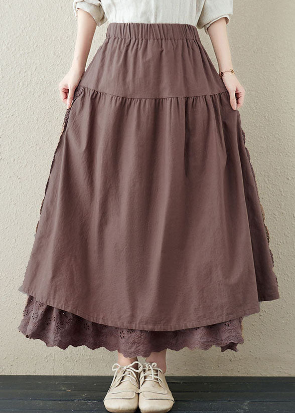 Loose Chocolate High Waist Layered Design Linen A Line Skirt Summer