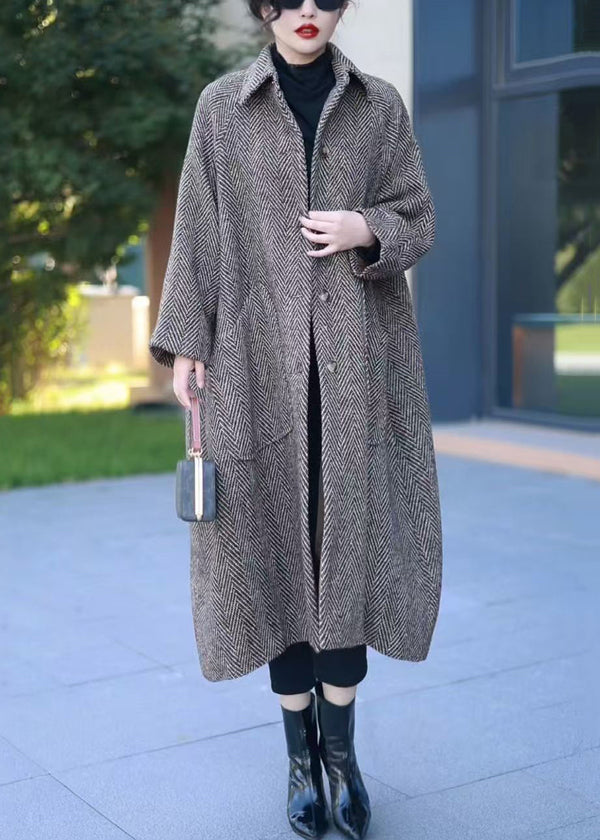 Loose Grey Button Pockets Thick Woolen Long Coat Winter