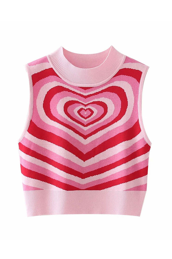 Contrast Color Heart Printed Knitted Tank