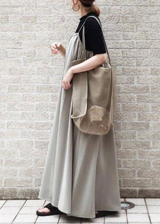 Loose Slash Neck Wrinkled Long Strap Dress Summer