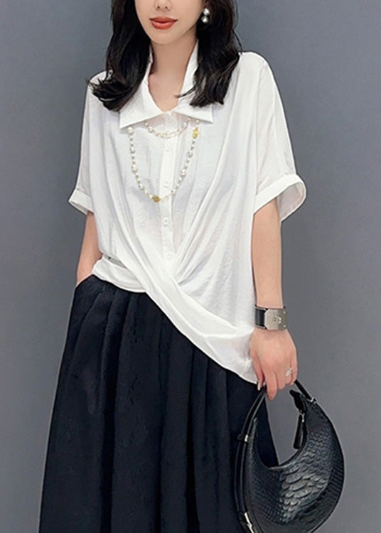 Loose White Peter Pan Collar Solid Shirts Summer