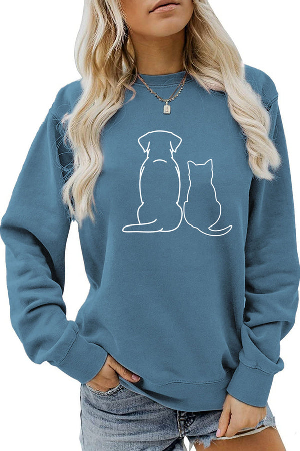 Lovely Dog & Kitty Graphic Sweatshirt