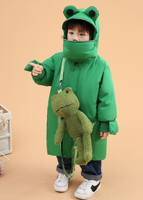 Lovely Green Hooded Zippered Duck Down Boys Girls Winter Coats Winter