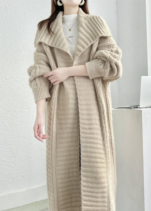 Modern Khaki Peter Pan Collar Thick Knit Loose Cardigans Fall