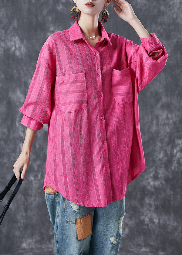 Modern Rose Oversized Striped Cotton Shirt Top Summer