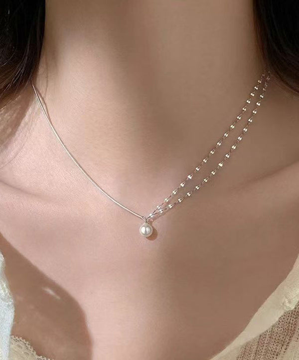 Modern Silk Sterling Silver Double Layer Pearl Pendant Necklace