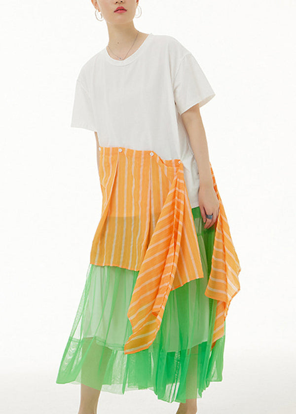 Modern White Asymmetrical Patchwork Tulle Cotton Long Tops Summer