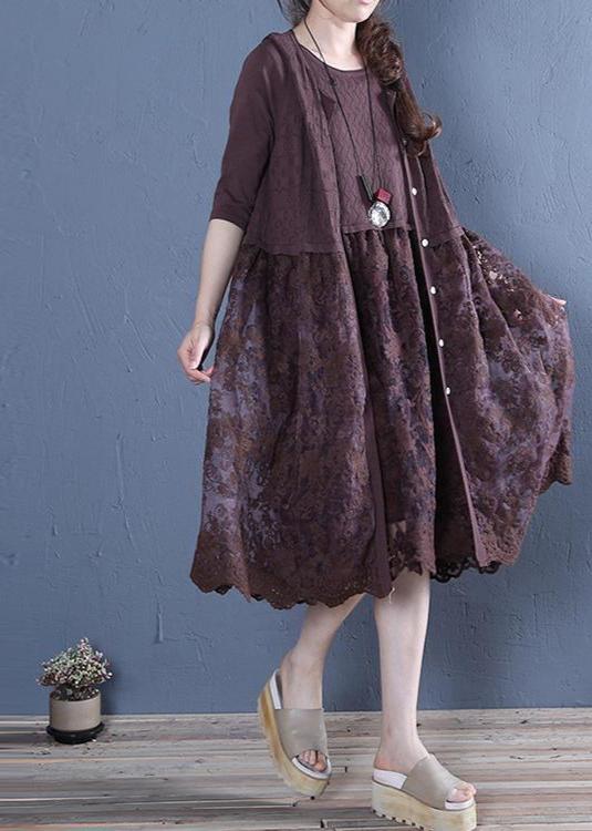 Natural Patchwork Linen Cotton Outwear Chocolate Summer