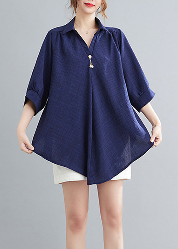 Navy Patchwork Solid Linen Shirt Half Sleeve