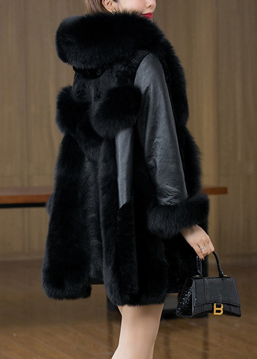 New Black Fox Collar Button Patchwork Mink Hair Coats Winter