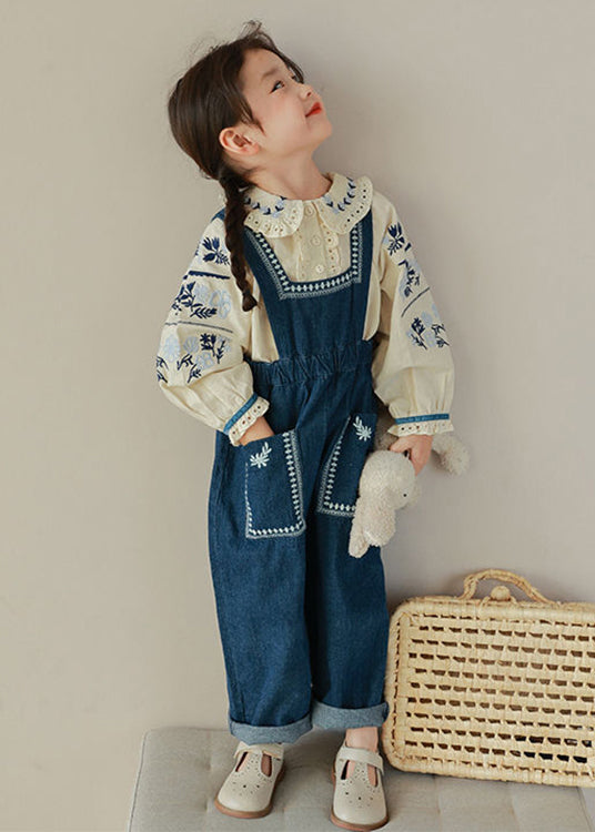 New Embroidered Ruffled Shirts And Denim Pants Girls Two Pieces Set Fall