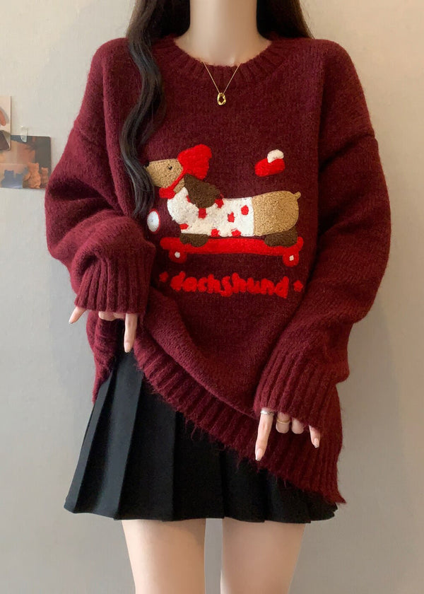 New Rust O Neck Jacquard Thick Christmas Knit Sweaters Winter