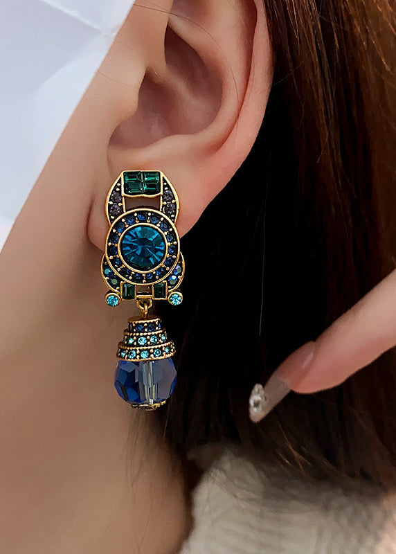 Novelty Blue Overgild Zircon Crystal Drop Earrings