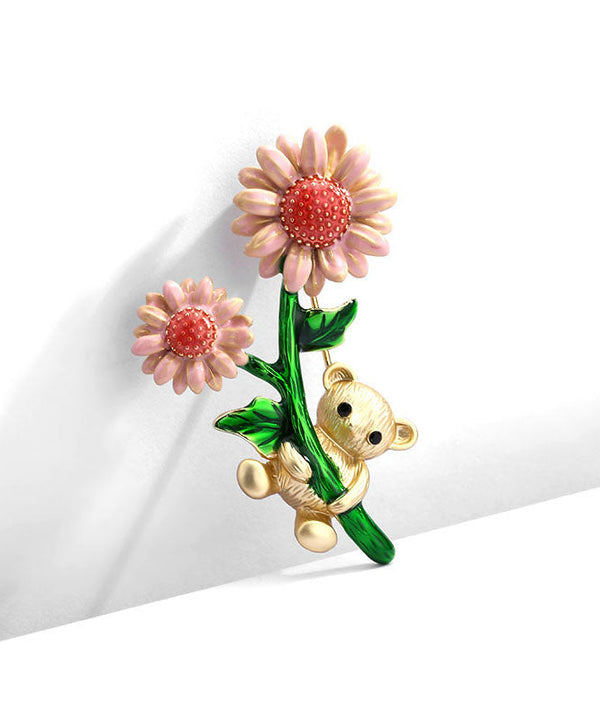 Novelty Colorblock Alloy Zircon Enamel Daisy Little Bear Brooches