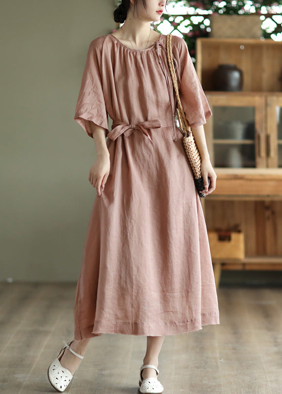 Novelty Pink Wrinkled Patchwork Solid Maxi Dress Summer