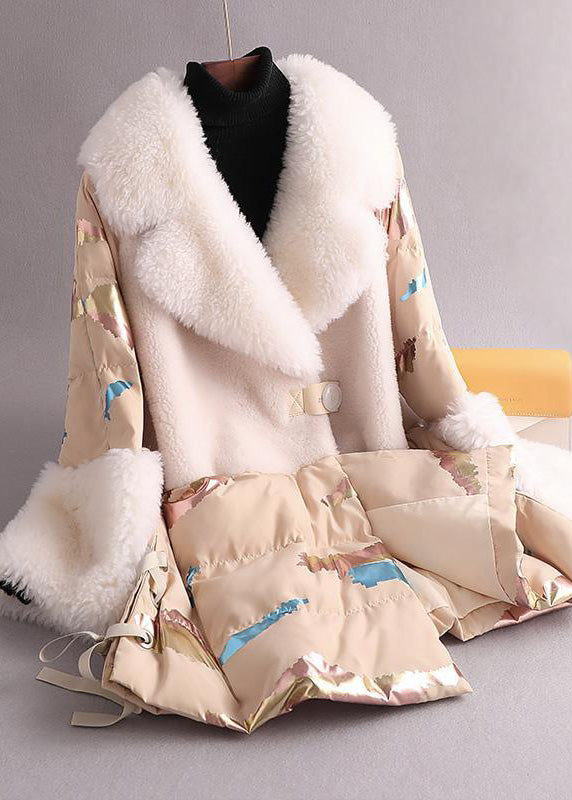 Novelty White Notched Print Wool Patchwork Button Duck Down Down Coat Winter