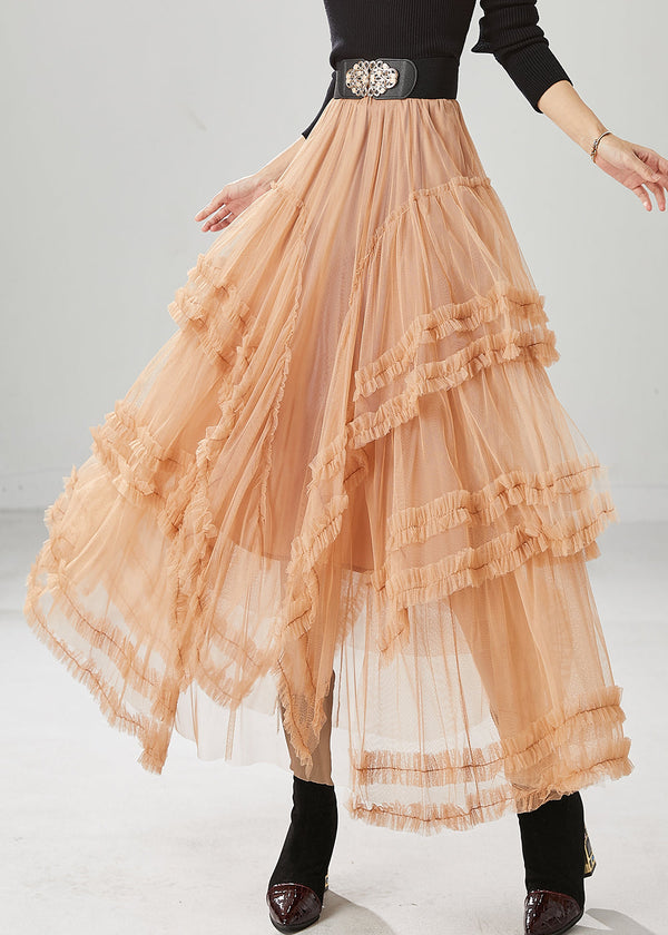 Orange Silm Fit Tulle Skirts Ruffled Exra Large Hem Fall