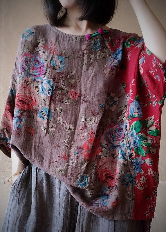 Organic Colour 1 O-Neck Print Cotton Top Long Sleeve