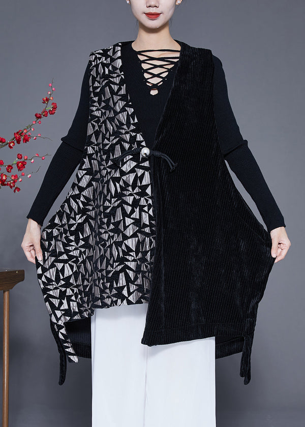 Original Design Black Asymmetrical Patchwork Jacquard Corduroy Vest Spring