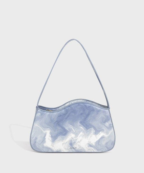 Original Design Light Blue Tie Dye Paitings Faux Leather Satchel Handbag