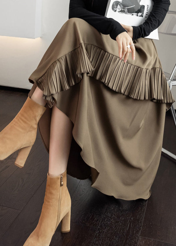 Plus Size Khaki Asymmetrical Tassel Elastic Waist Silk A Line Skirts Fall