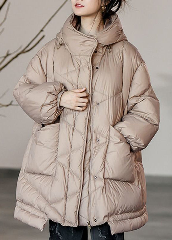 Plus Size Khaki Oversized Pockets Duck Down Puffer Jacket Winter