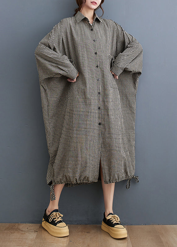 Plus Size Peter Pan Collar Plaid Cotton Shirts Dress Fall