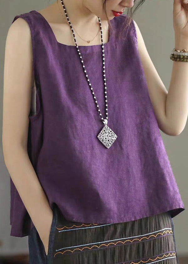 Purple Cozy Solid Linen Vest Sleeveless