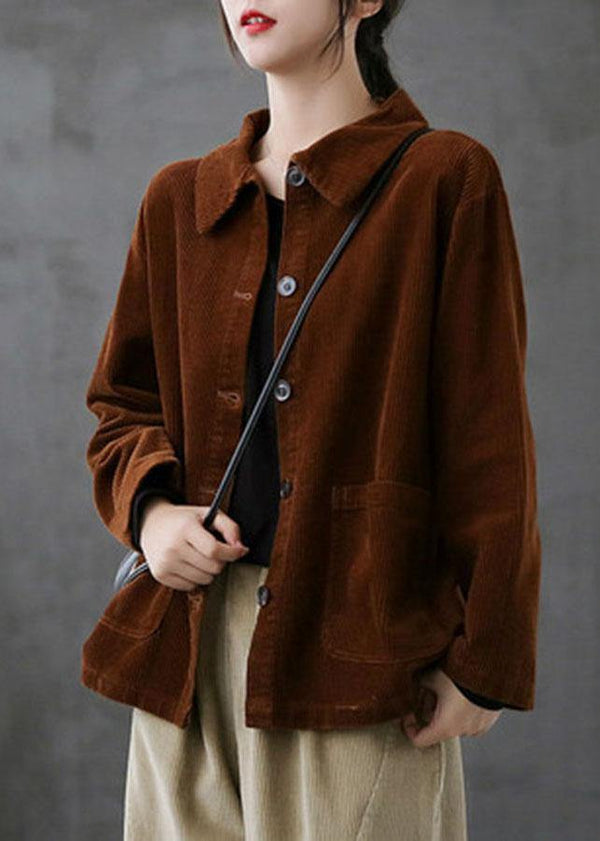 Chocolate Loose Pockets Shirt Top Long Sleeve Corduroy Coat