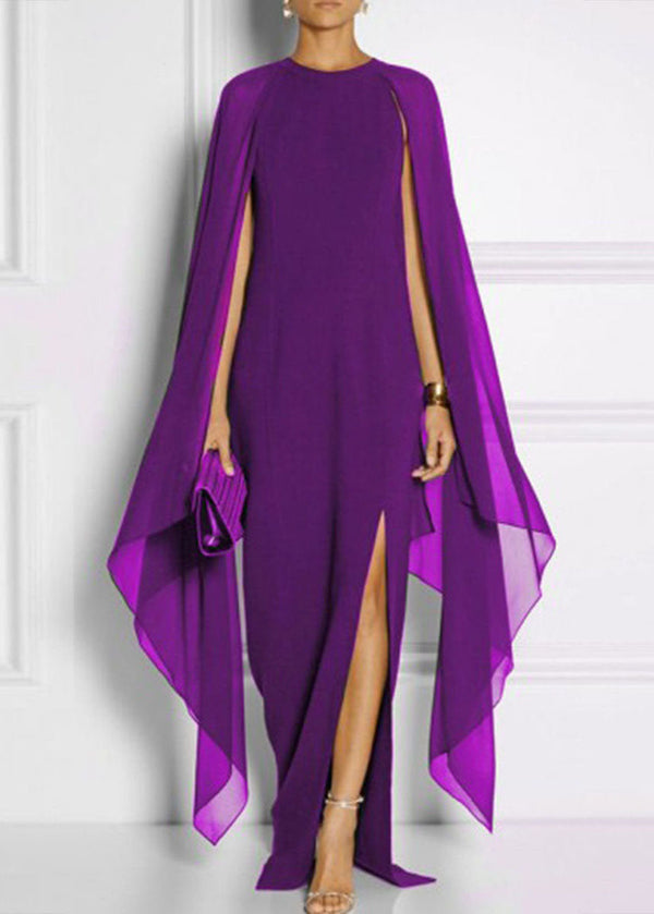 Purple Patchwork Chiffon Dresses Asymmetrical Front Open Summer