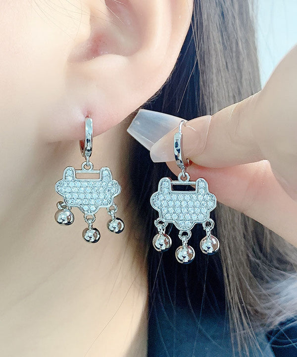 Regular Silk Sterling Silver Overgild Zircon Tassel Little Lock Drop Earrings