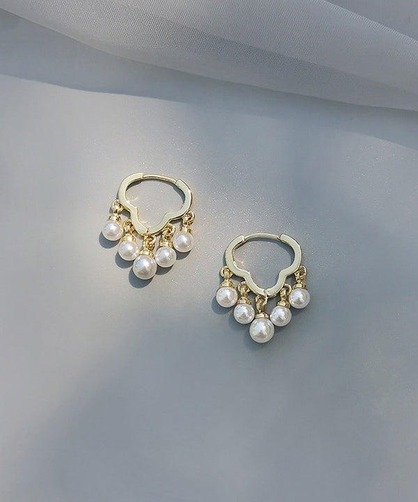 Regular White Sterling Silver Pearl Hoop Earrings