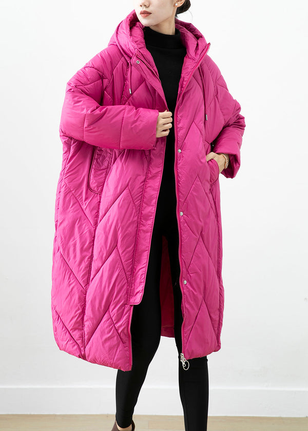 Rose Thick Cotton Filled Puffer Jacket Hooded Pockets Winter