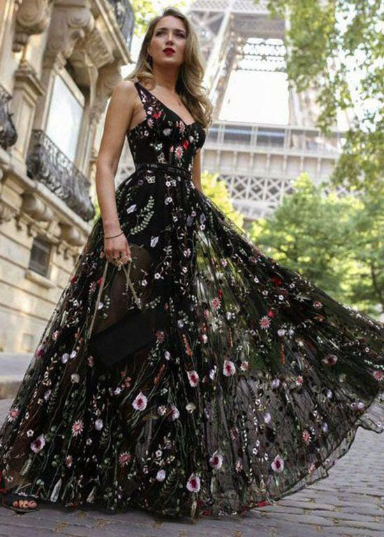 Sexy Black Embroidered Patchwork Chiffon Dress Summer