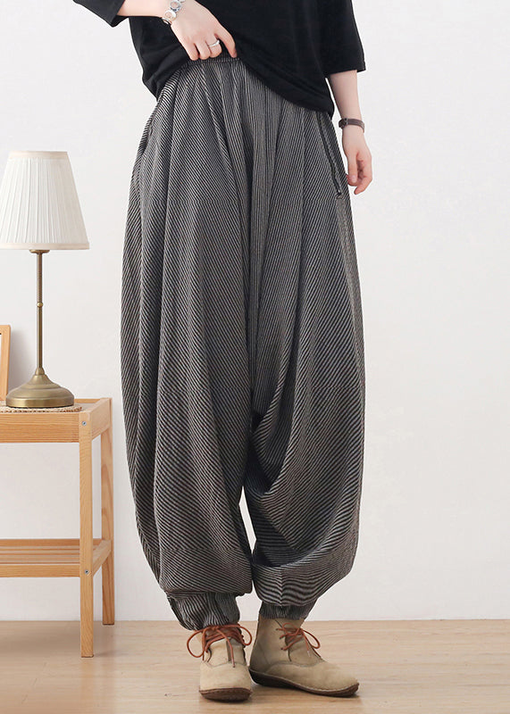 Simple Grey Elastic Waist Pockets Harem Pants Fall