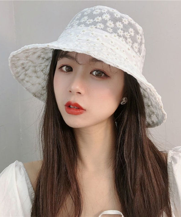 Simple White Daisy Lace Patchwork Embroidered Floppy Sun Hat