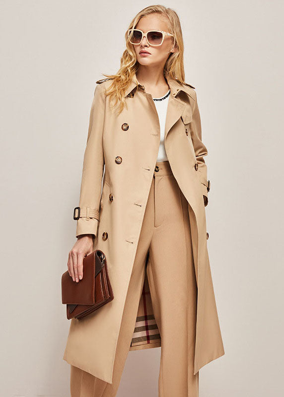 Classic Khaki Cotton Double Breasted Trench Spring Jacket Long Coat