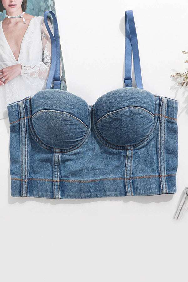 Solid Corset Denim Cami Top