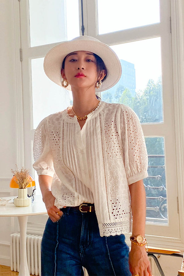 Lace Crochet Button-Up Cotton Shirts