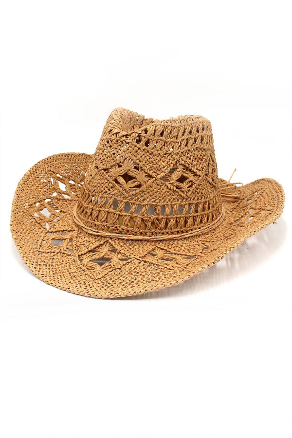 Solid Hollow-out Woven Denim Straw Hat