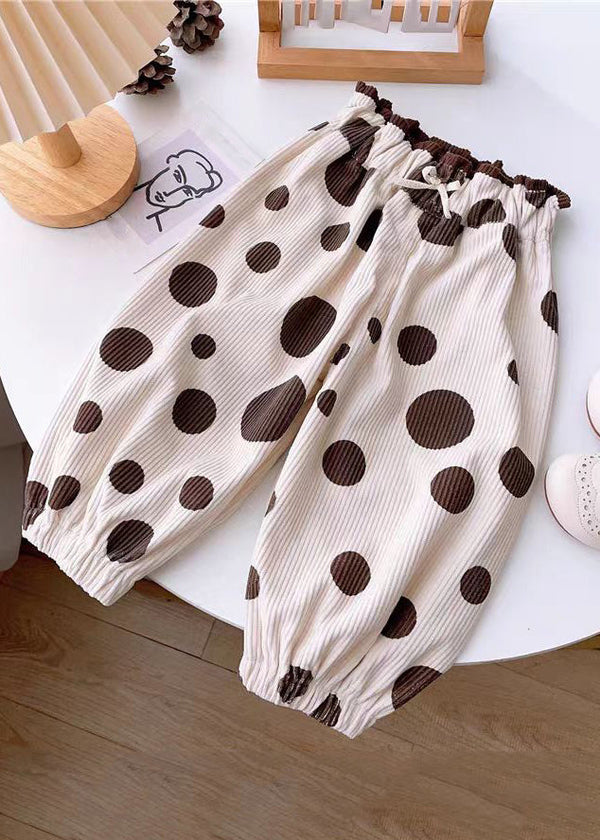 Style Apricot Dot Elastic Waist Corduroy Baby Girls Pants Spring