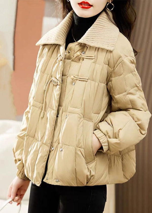 Style Khaki Tasseled Pockets Patchwork Fine Cotton Filled Coat Winter