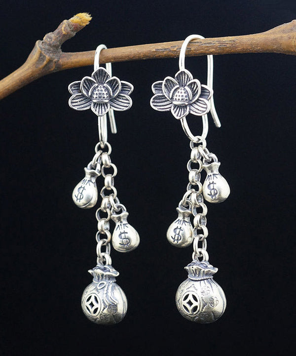 Style Silk Sterling Silver Lotus Tassel Drop Earrings