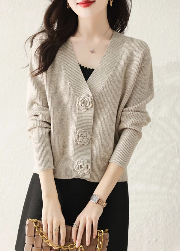 Stylish Apricot V Neck Button Knit Cardigans Fall